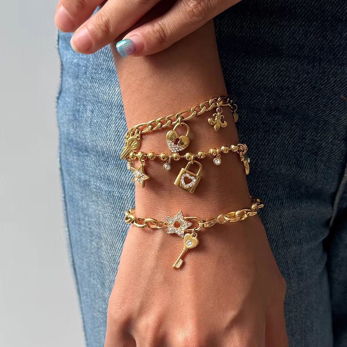 Vintage Key &amp; Heart Lock Charm Bracelet