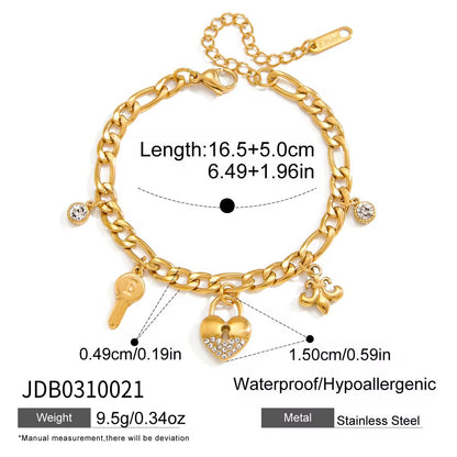 Vintage Key &amp; Heart Lock Charm Bracelet