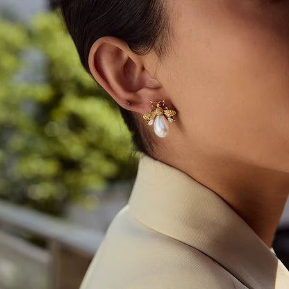Honeybee Pearl Stud Earrings