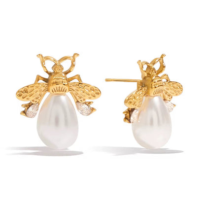 Honeybee Pearl Stud Earrings