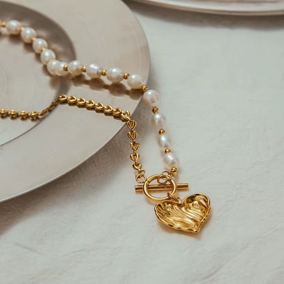 Pearl & Heart Dual Chain Necklace