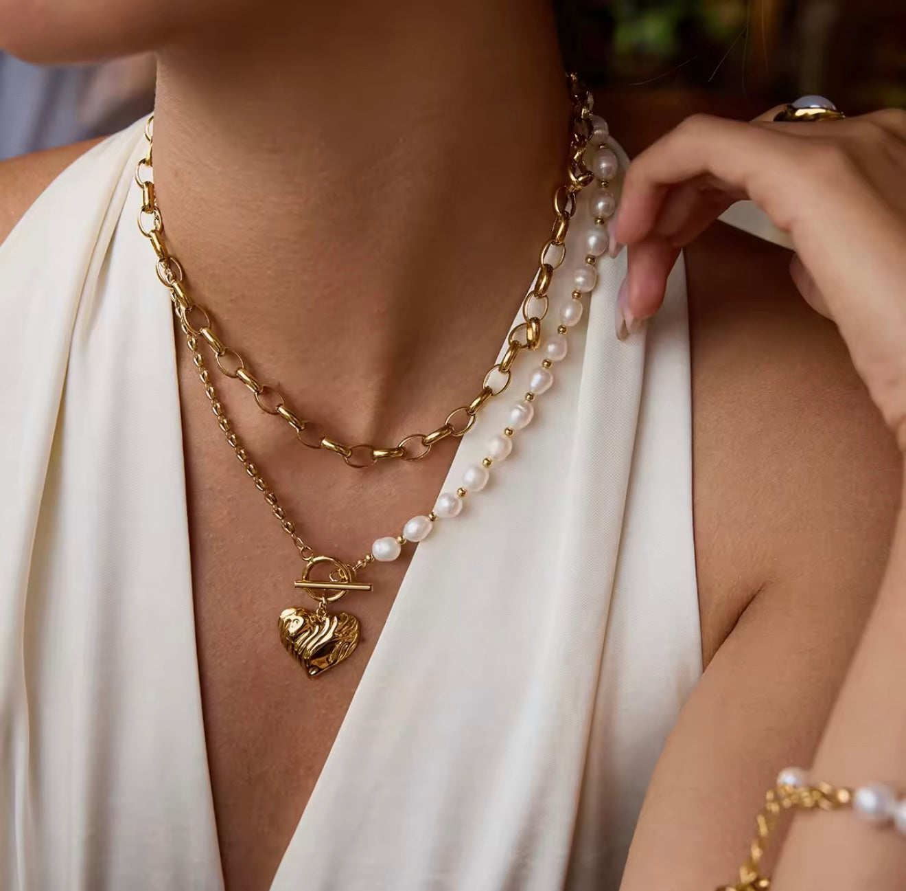 Pearl & Heart Dual Chain Necklace