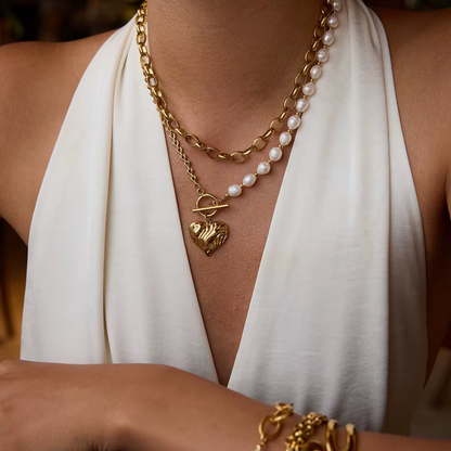 Pearl & Heart Dual Chain Necklace