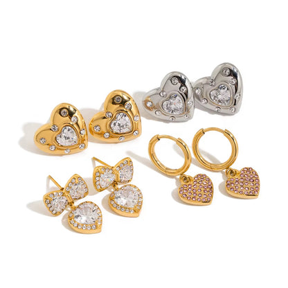 Princess Heart Bow Crysta solitarel Earrings