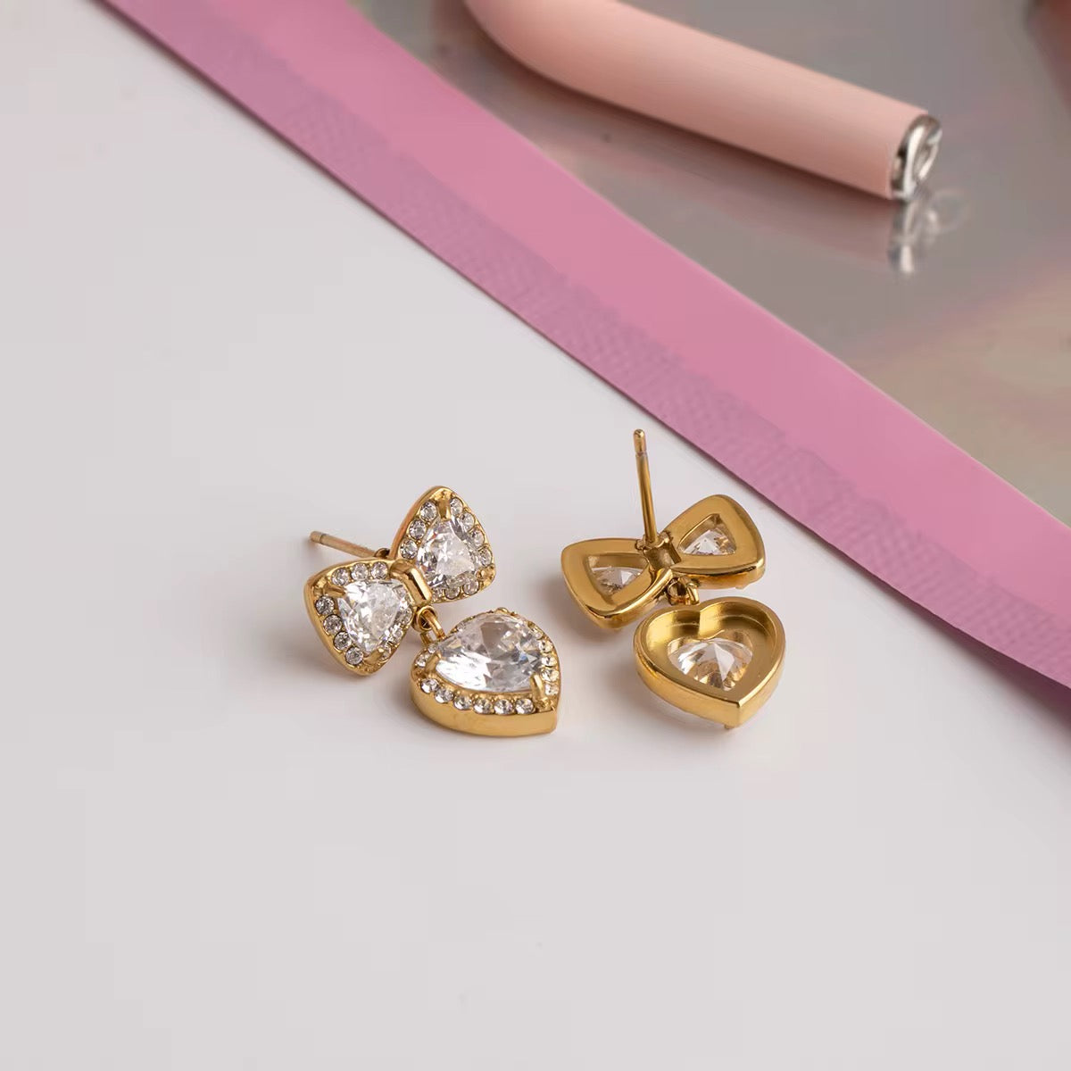 Princess Heart Bow Crysta solitarel Earrings