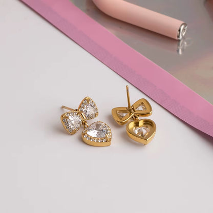 Princess Heart Bow Crysta solitarel Earrings