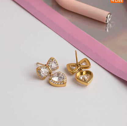 Princess Heart Bow Crysta solitarel Earrings