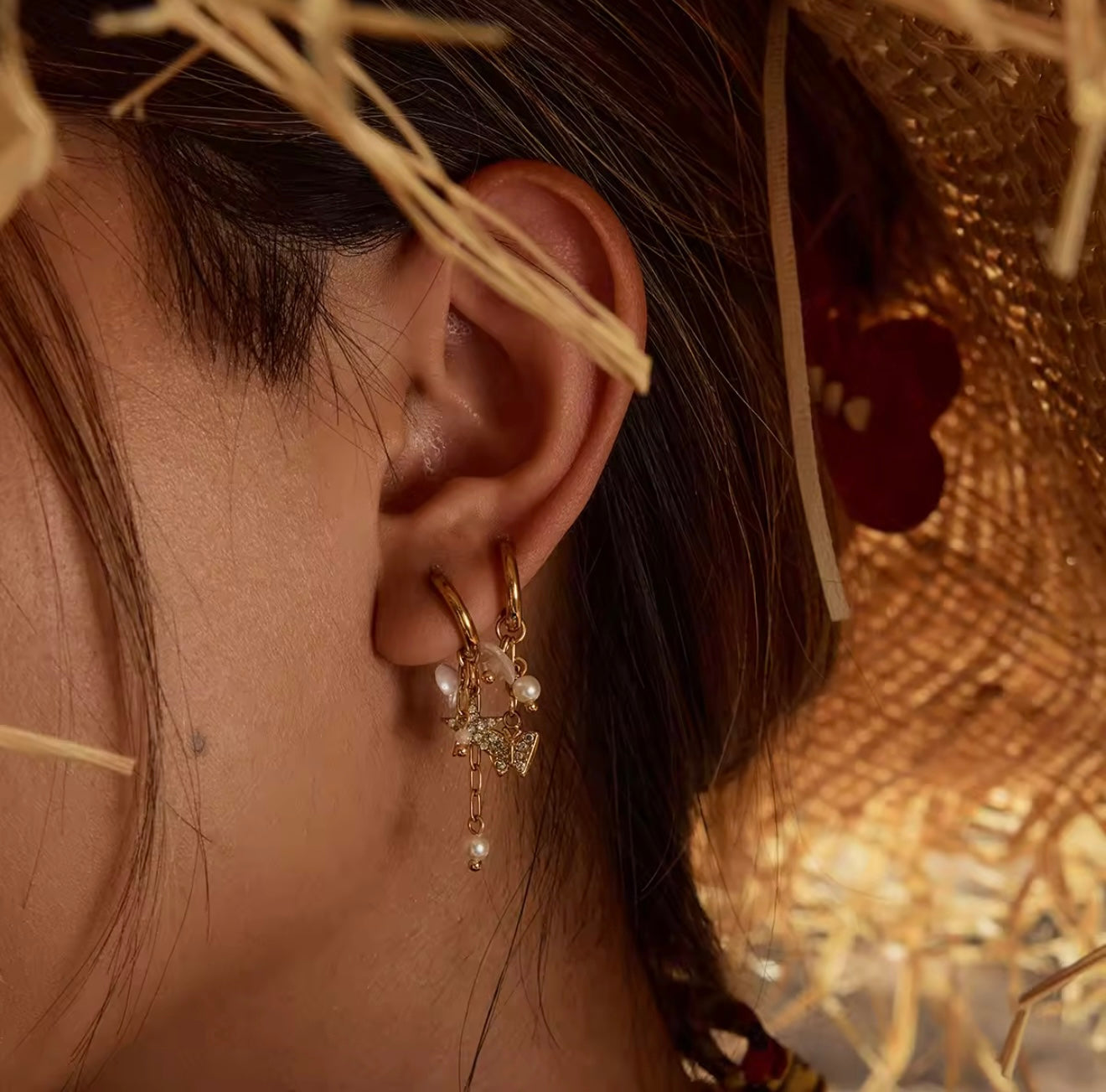 Starglow Blossom Pearl Drop Earrings