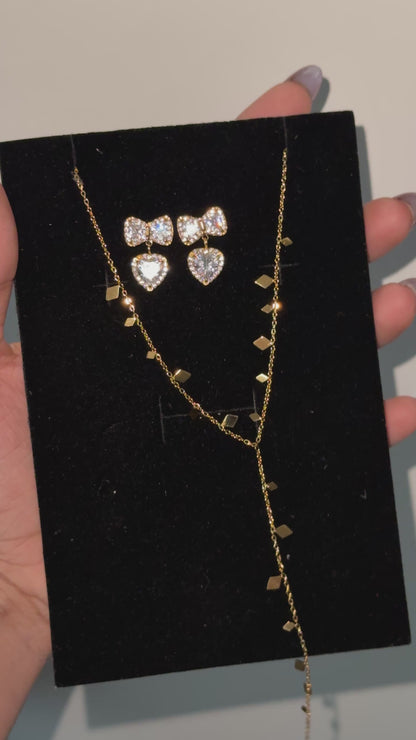 Princess Heart Bow Crysta solitarel Earrings