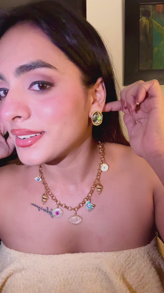 "Aarina Abalone Aura 18K Gold Plated Stud Earrings
"