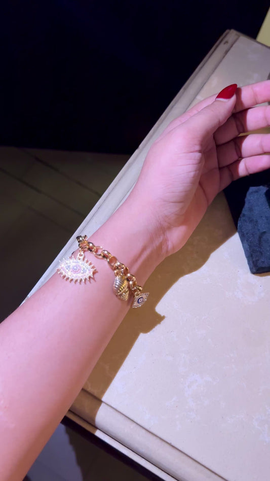 Elegant Gold Charm Bracelet with Evil Eye Protection